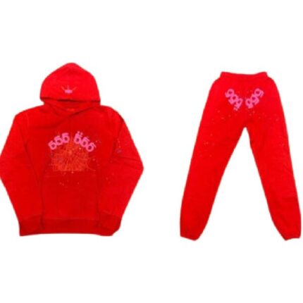 Sp5der 555555 Tracksuit pant and hoodie Red