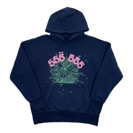 Spider Worldwide 555 Hooded Sweatshirt Dark Blue Pink Pre-Owned